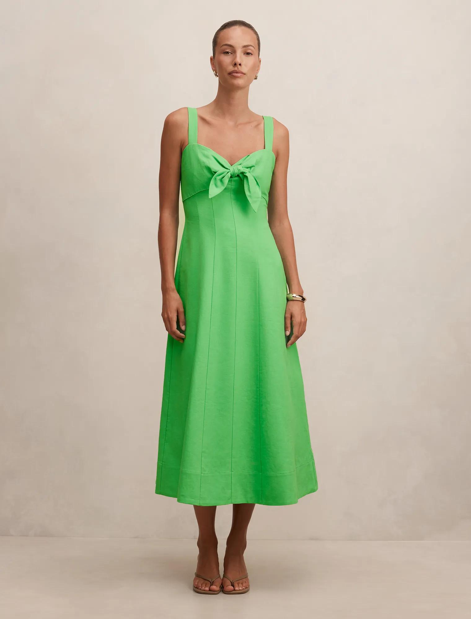 Kara Tie Front Linen Midi Dress