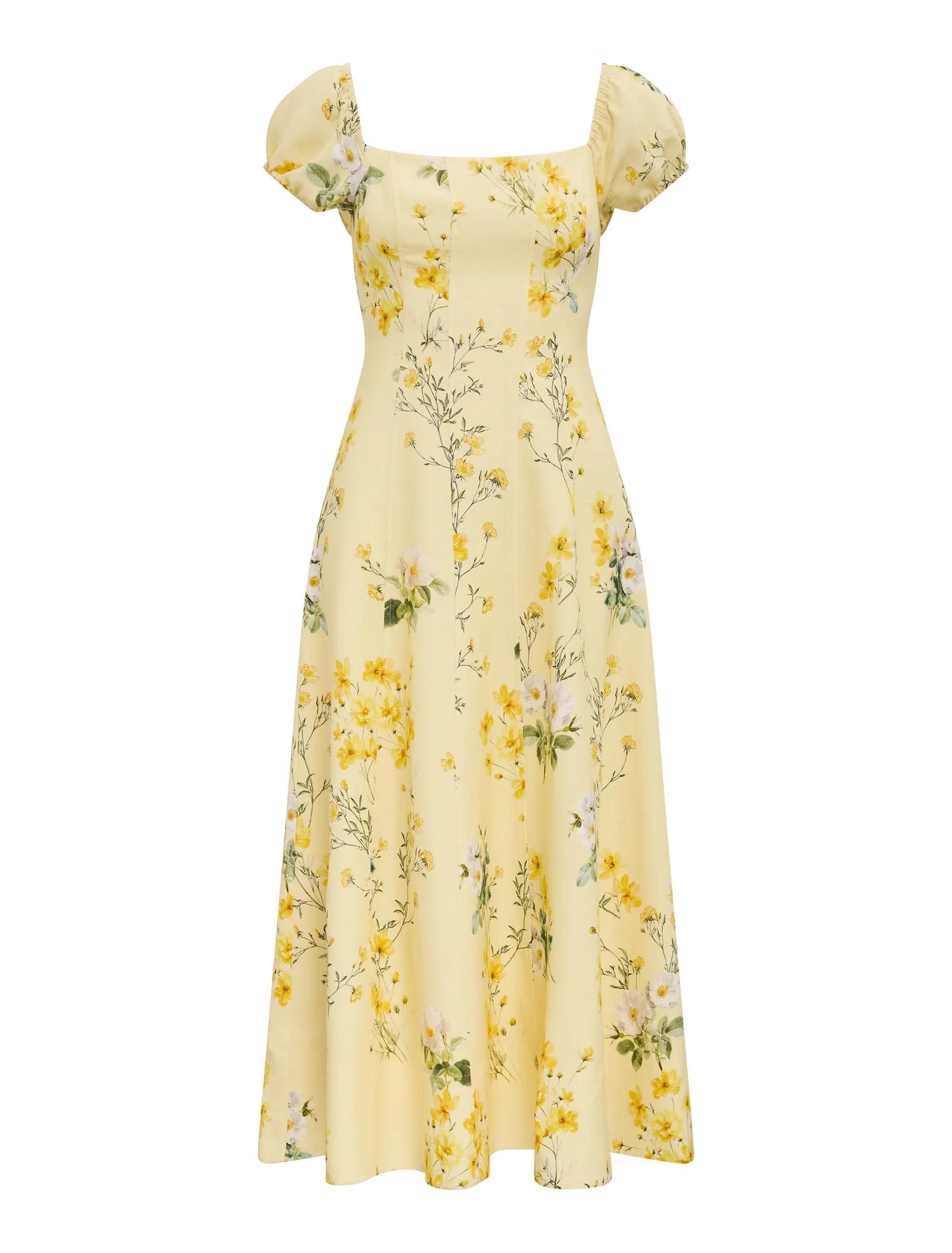 Sadie Cap Sleeve Linen Midi Dress