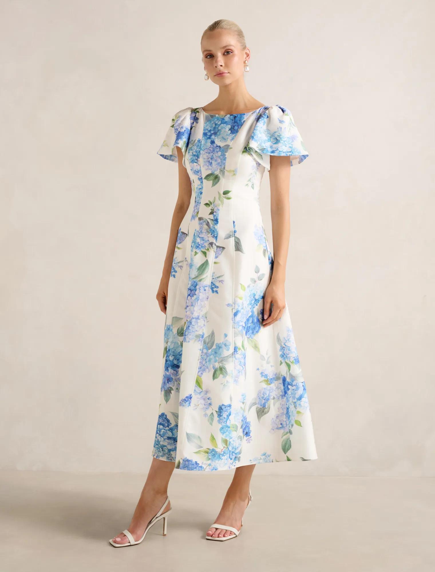 Kaya Printed Flutter Midi Dress