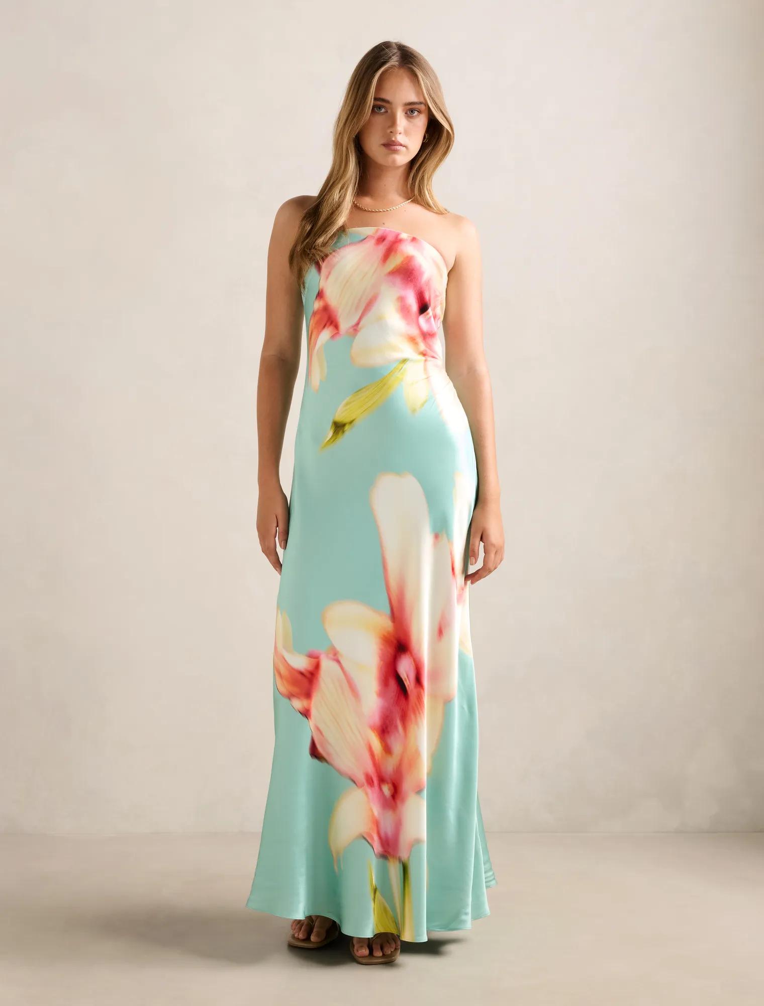 Estelle Satin Strapless Maxi Dress