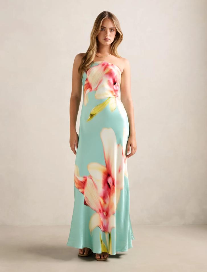 Estelle Satin Strapless Maxi Dress in Blue - Size 4 to 16 - Womens Maxi  Dresses