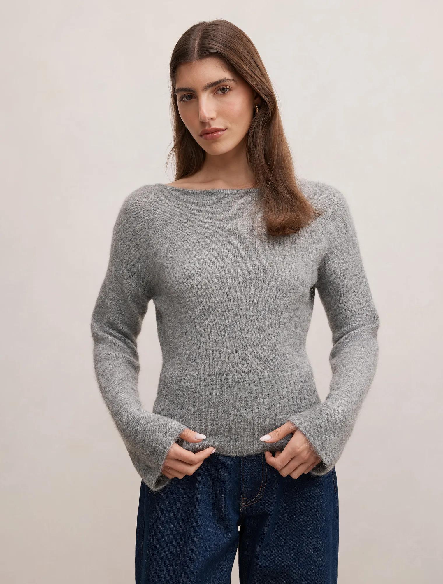 Forever New Women's Matilda Wide Neck Sweater in Charcoal Grey, Size X-Small Polyamide/Acrylic/Alpaca