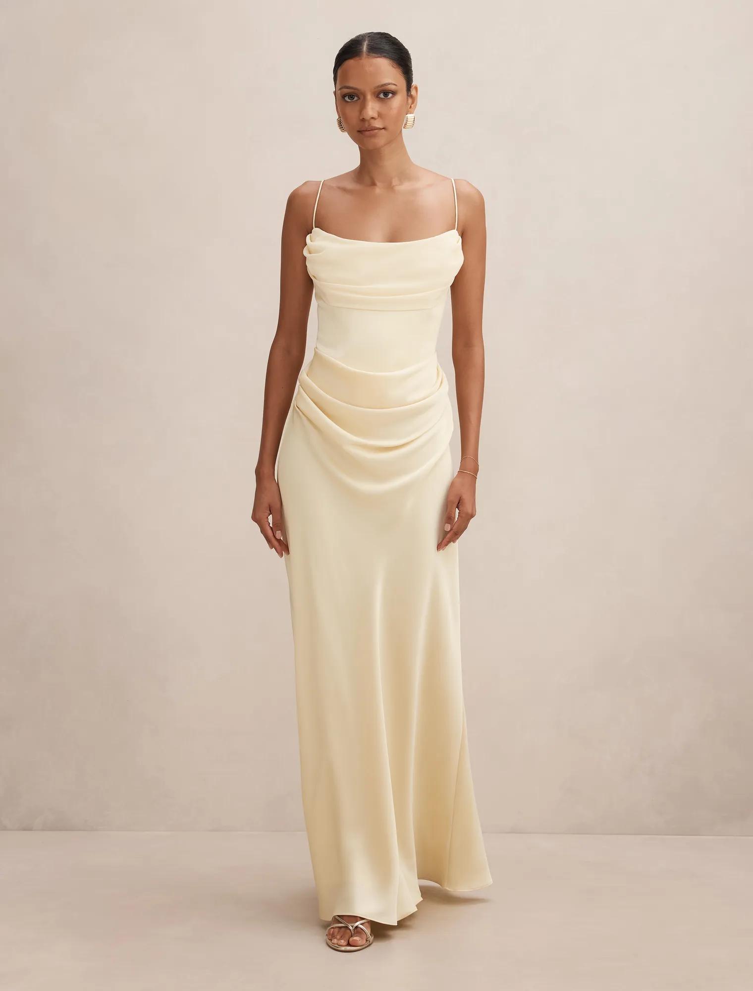 fitted lace wedding dress Nova Tie Back Dress in Cobalt | OMNES | Ethical & Affordable Clothing main image 0