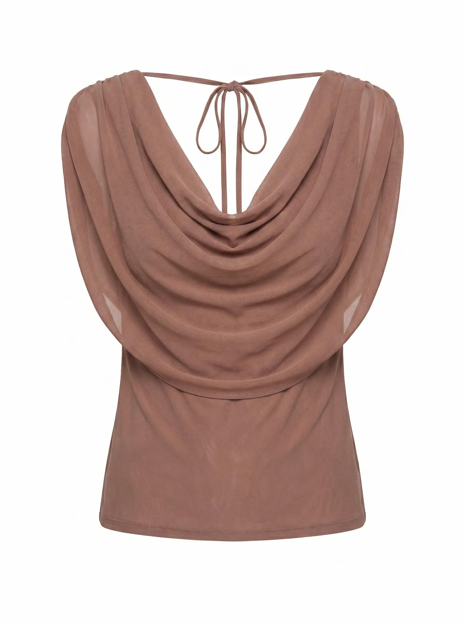 Olivia Draped Mesh Cape Top