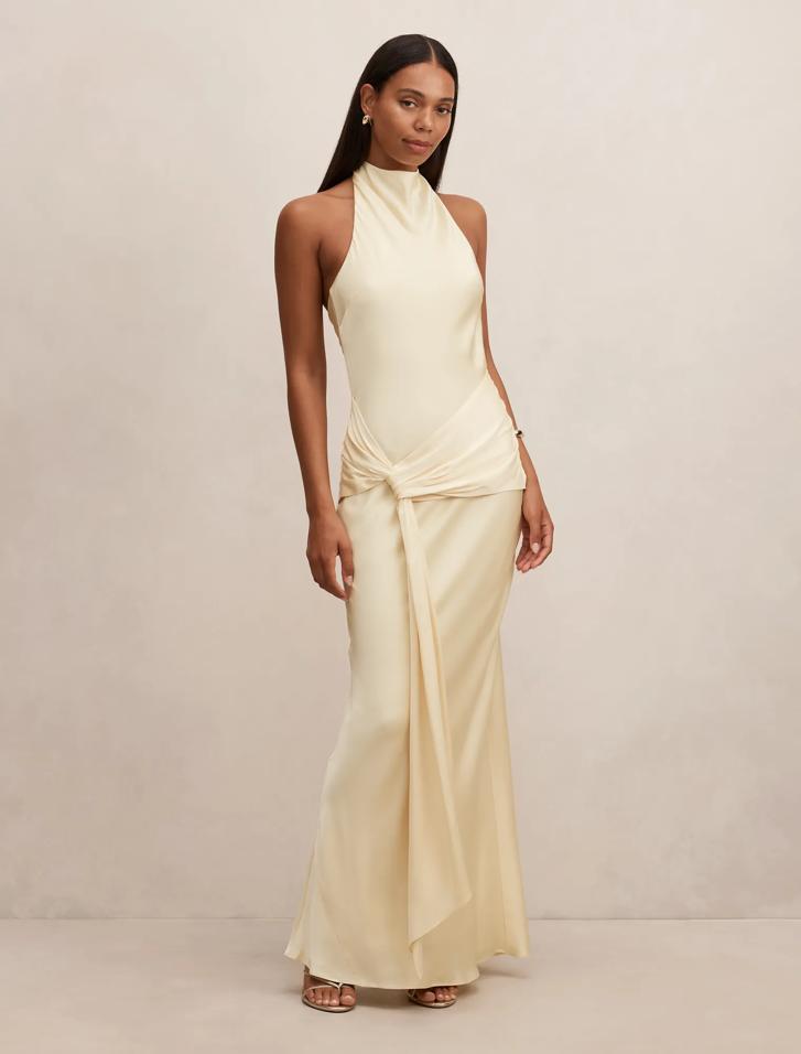 Yellow Maxi Dress - Abby Halter Satin - Size 4 to 16