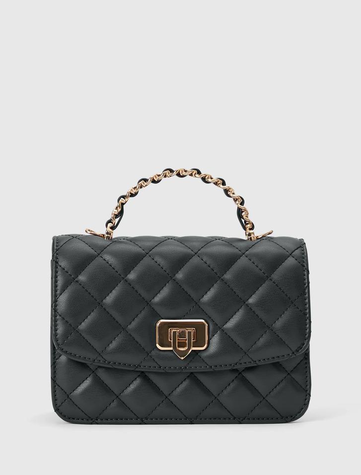 Azalea Quilt Metal Top Handle Bag in Black - Womens Handbags
