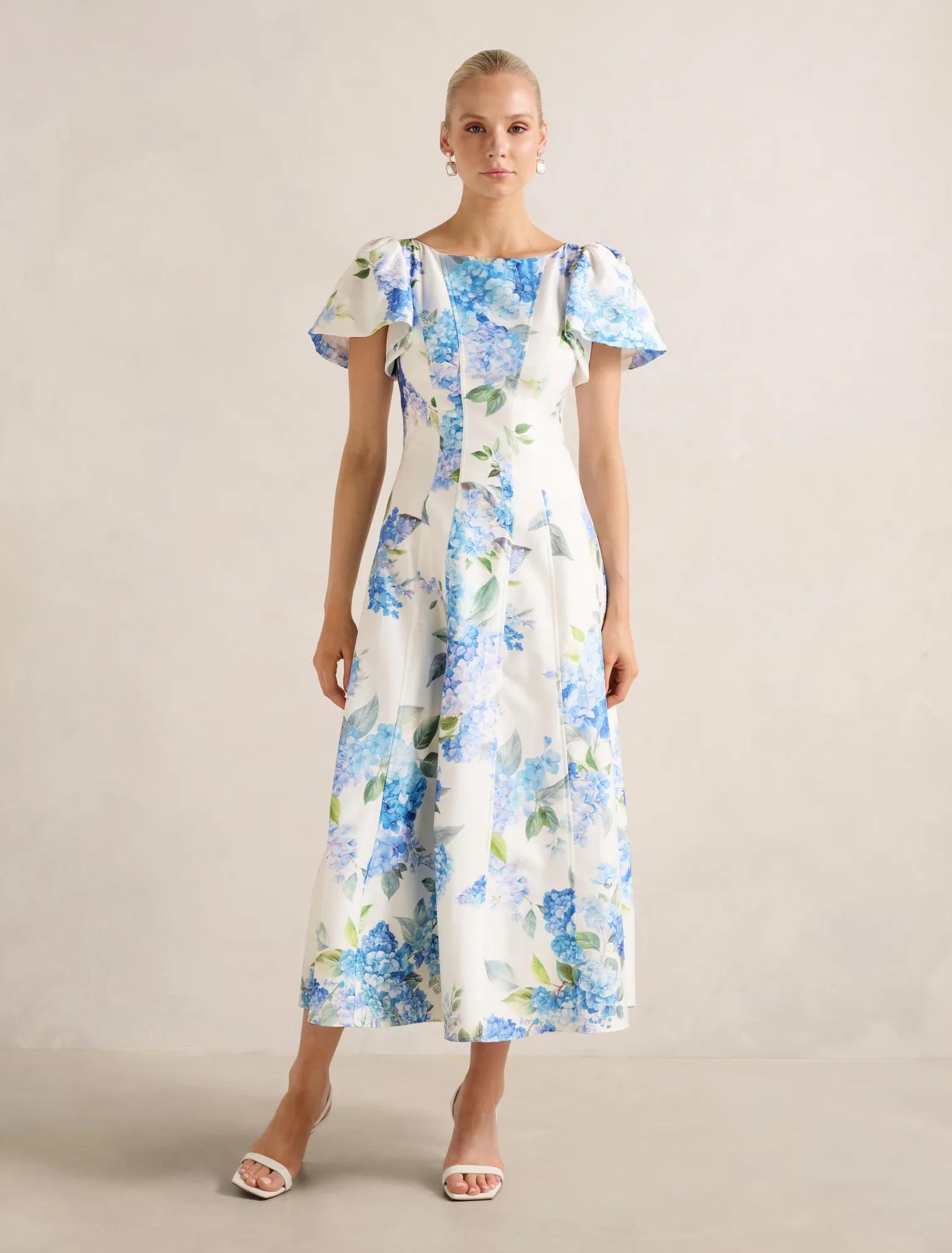 Kaya Printed Flutter Midi Dress