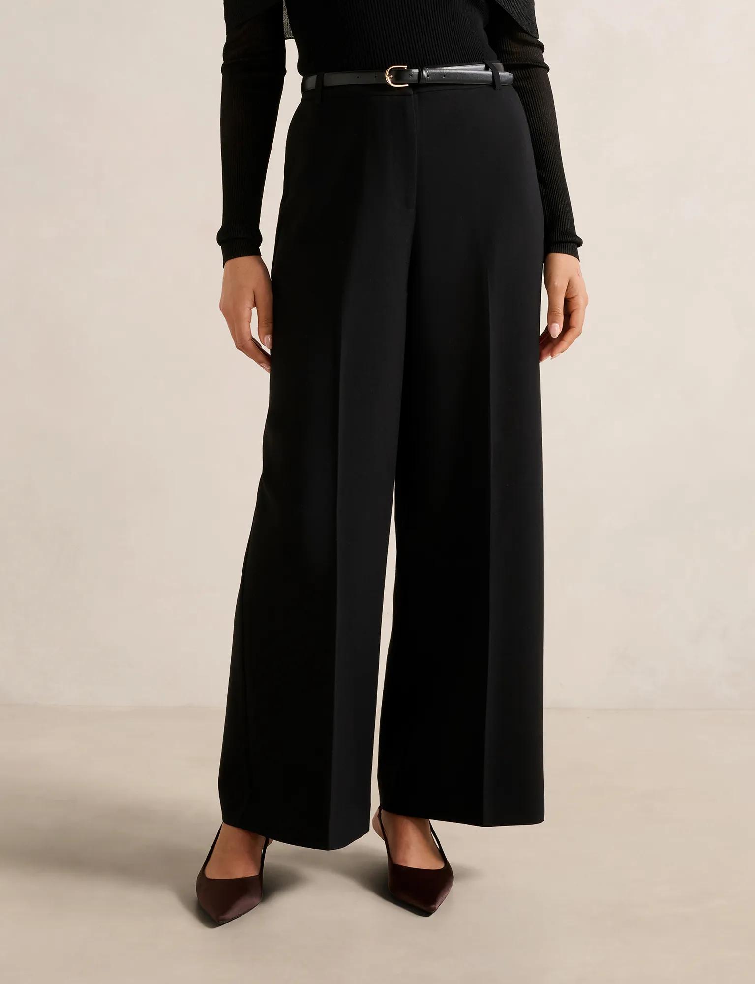 Alexandra Belted Wide Leg Pants in Black - Size 0 to 12 - Womens