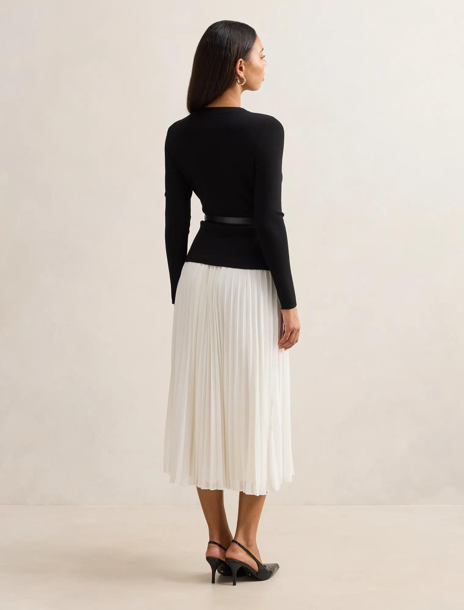 Louisa Long Sleeve Woven Mix Knit Dress