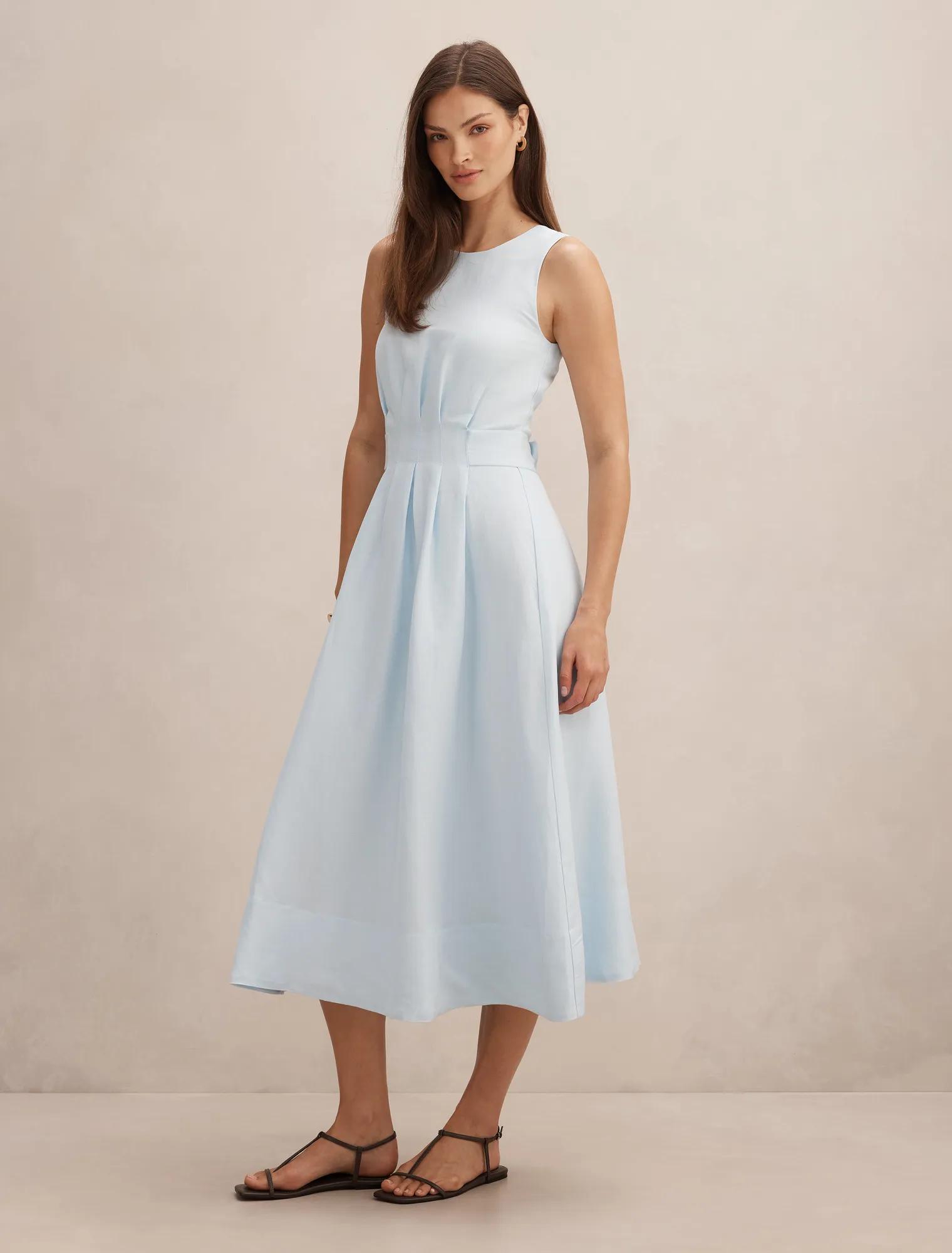 Rosie Linen Sleeveless Tuck Midi Dress