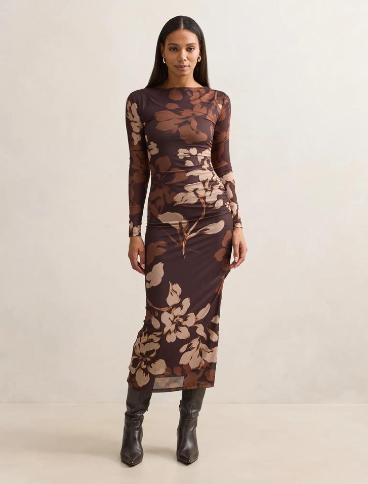 long sleeve mesh dress canada Black Long Mesh Bell Sleeve Dress - Timeless with Open Back Black / 02