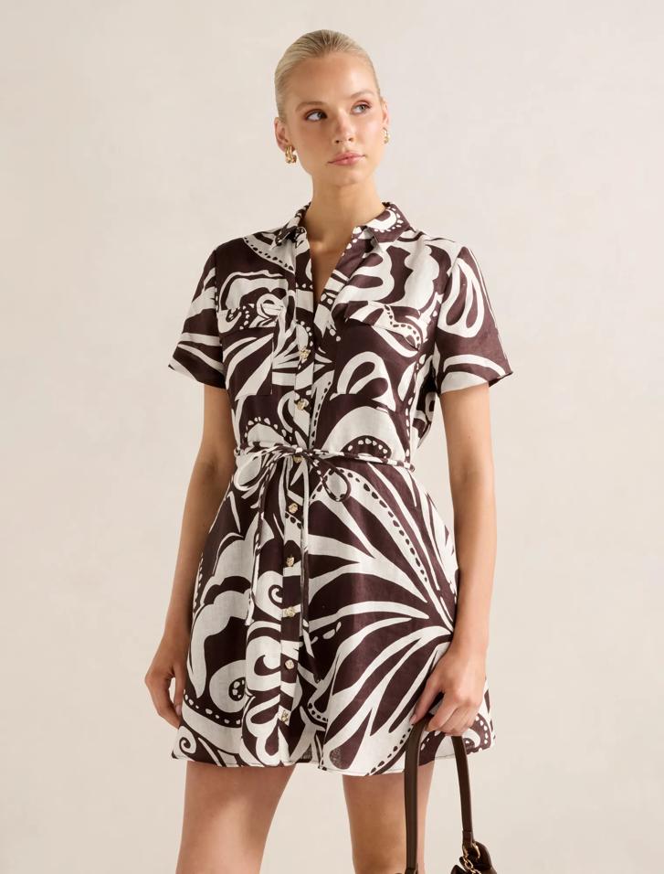 Grace Linen Shirt Mini Dress in abstract print - Size 4 to 16 - Womens Mini  Dress