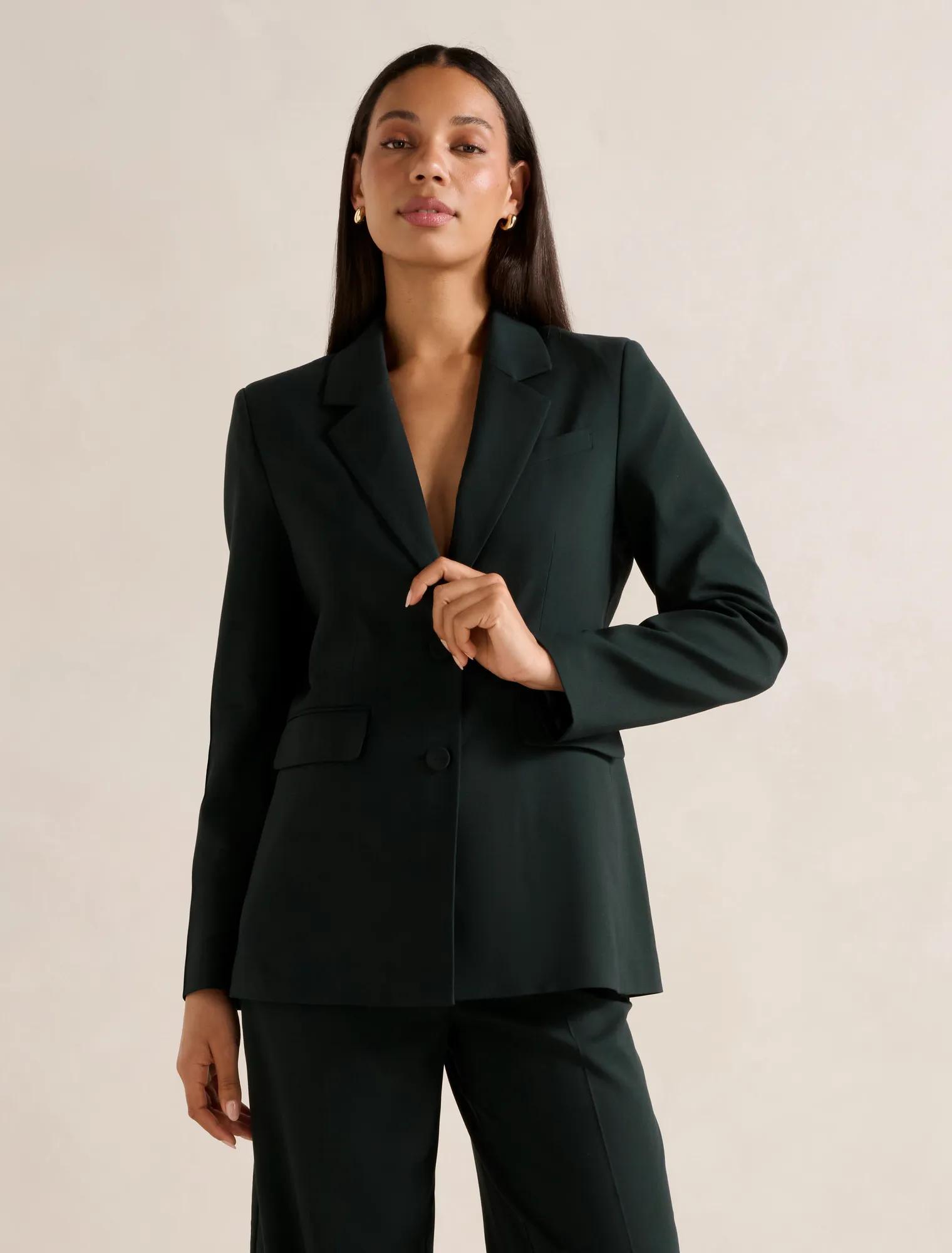 Clarette Nipped Waist Blazer in Green - Size 0 to 12 - Womens Blazers