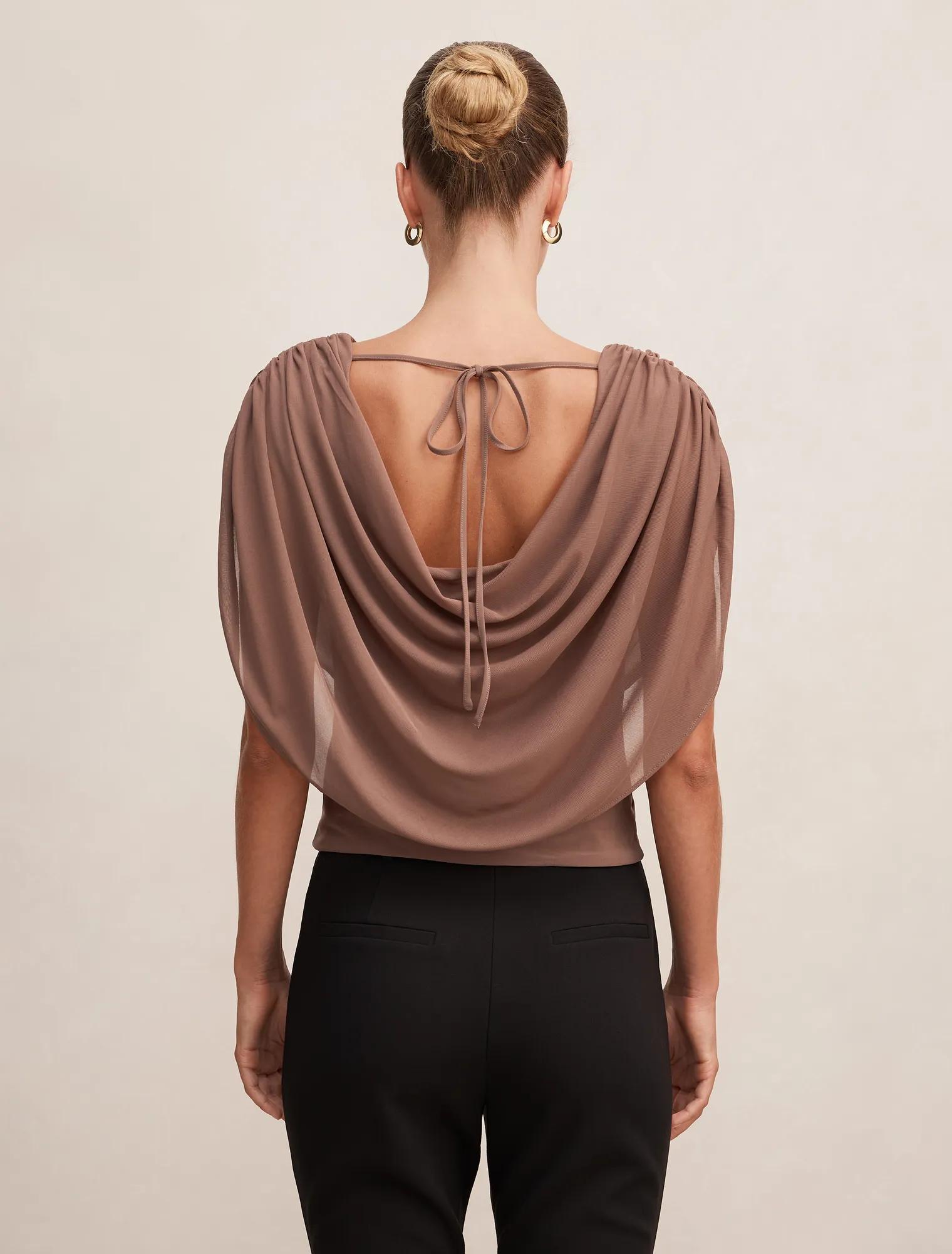Olivia Draped Mesh Cape Top