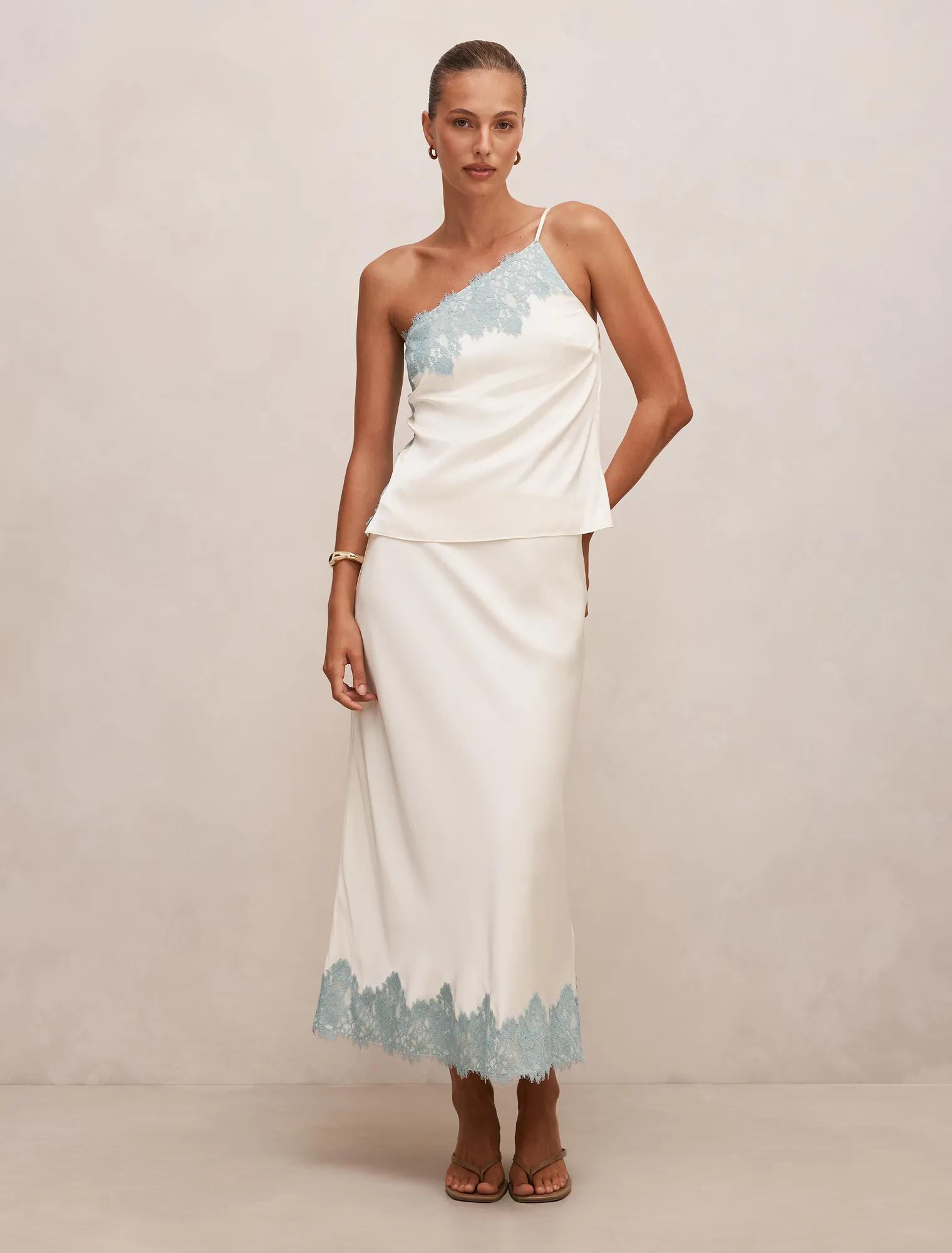 Adele Lace Trim Midi Skirt