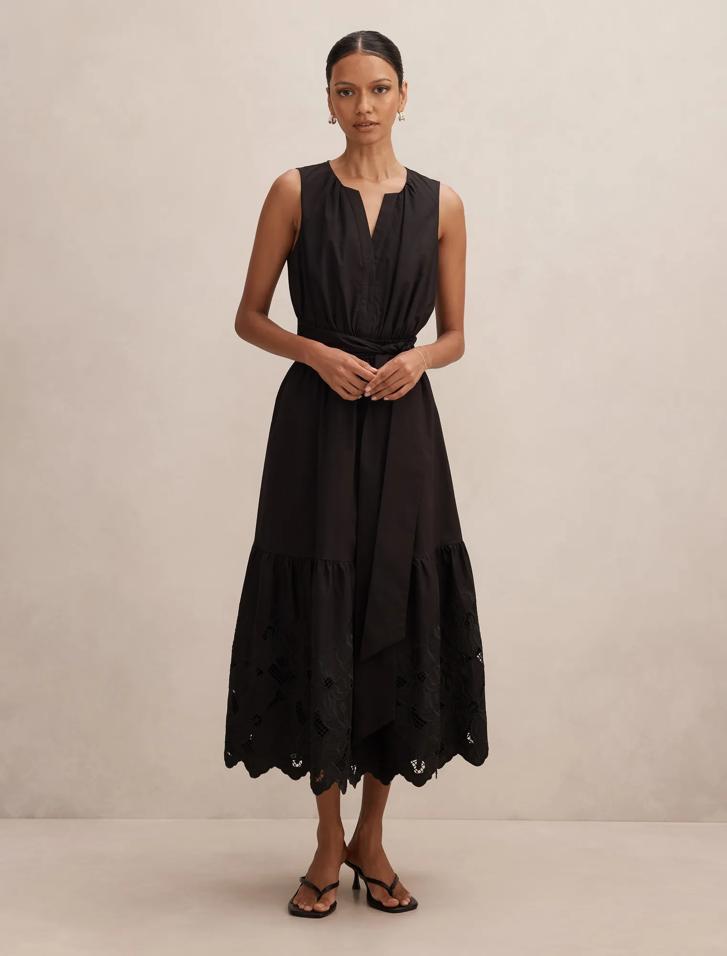 Black Midi Dress - Dahlia Petite Embroidered - Size 0 to 12